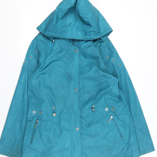 JBC Women's Blue Mid-Length Hooded Rain Jacket - Size 12