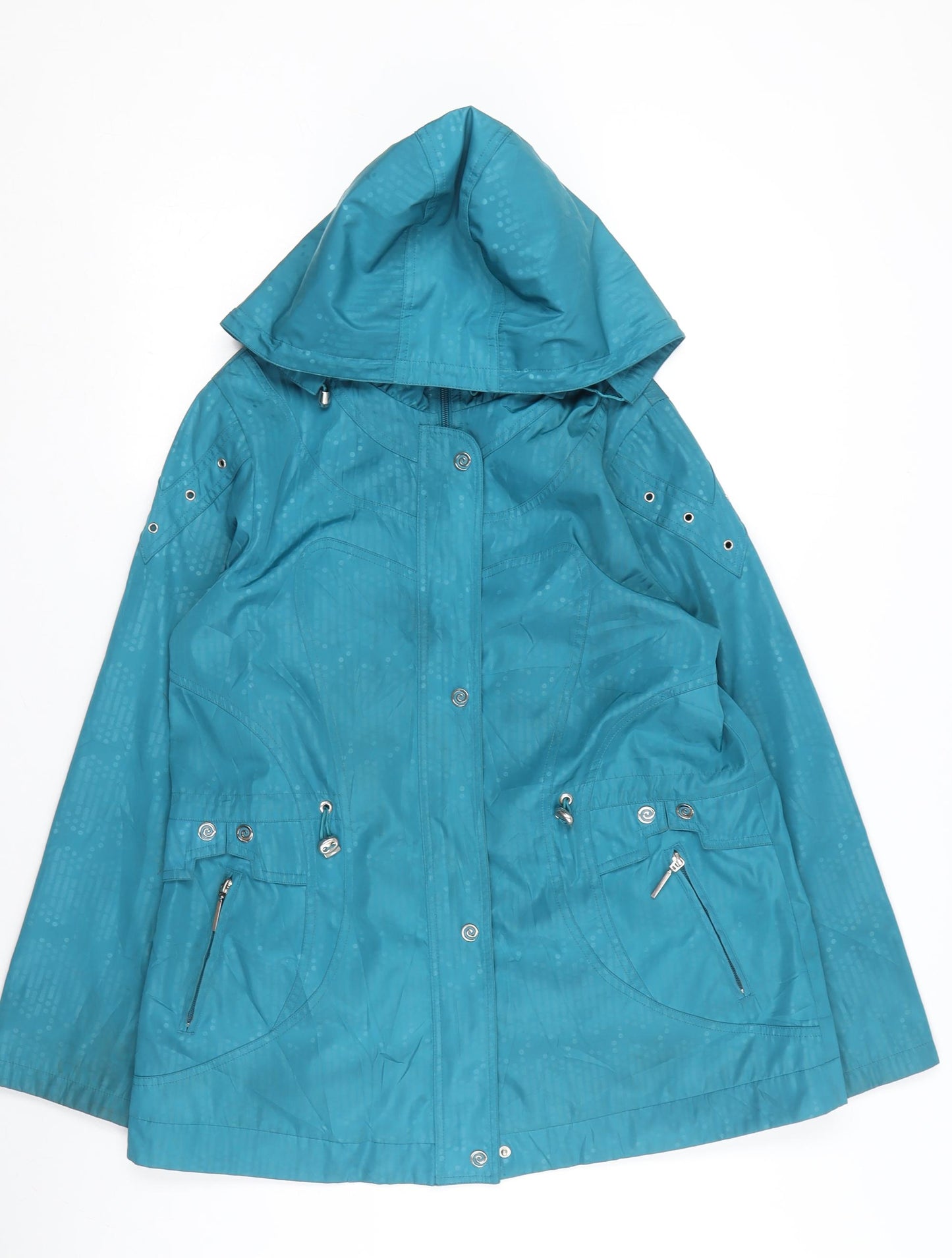 JBC Women's Blue Mid-Length Hooded Rain Jacket - Size 12