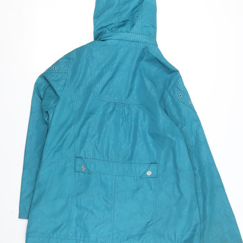 JBC Women's Blue Mid-Length Hooded Rain Jacket - Size 12