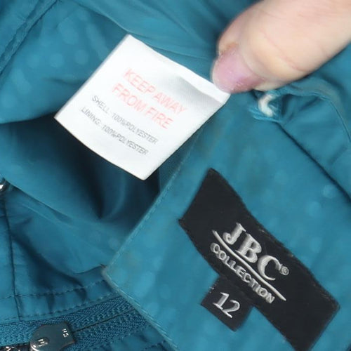JBC Women's Blue Mid-Length Hooded Rain Jacket - Size 12