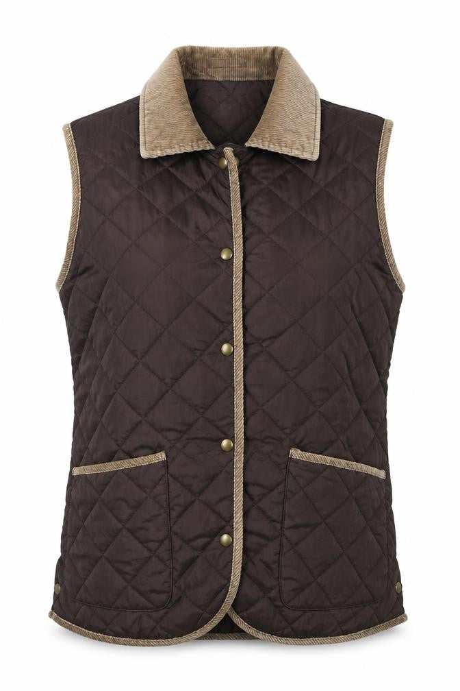 Front view of Activewear Women's Brown Quilted Waistcoat, size 10