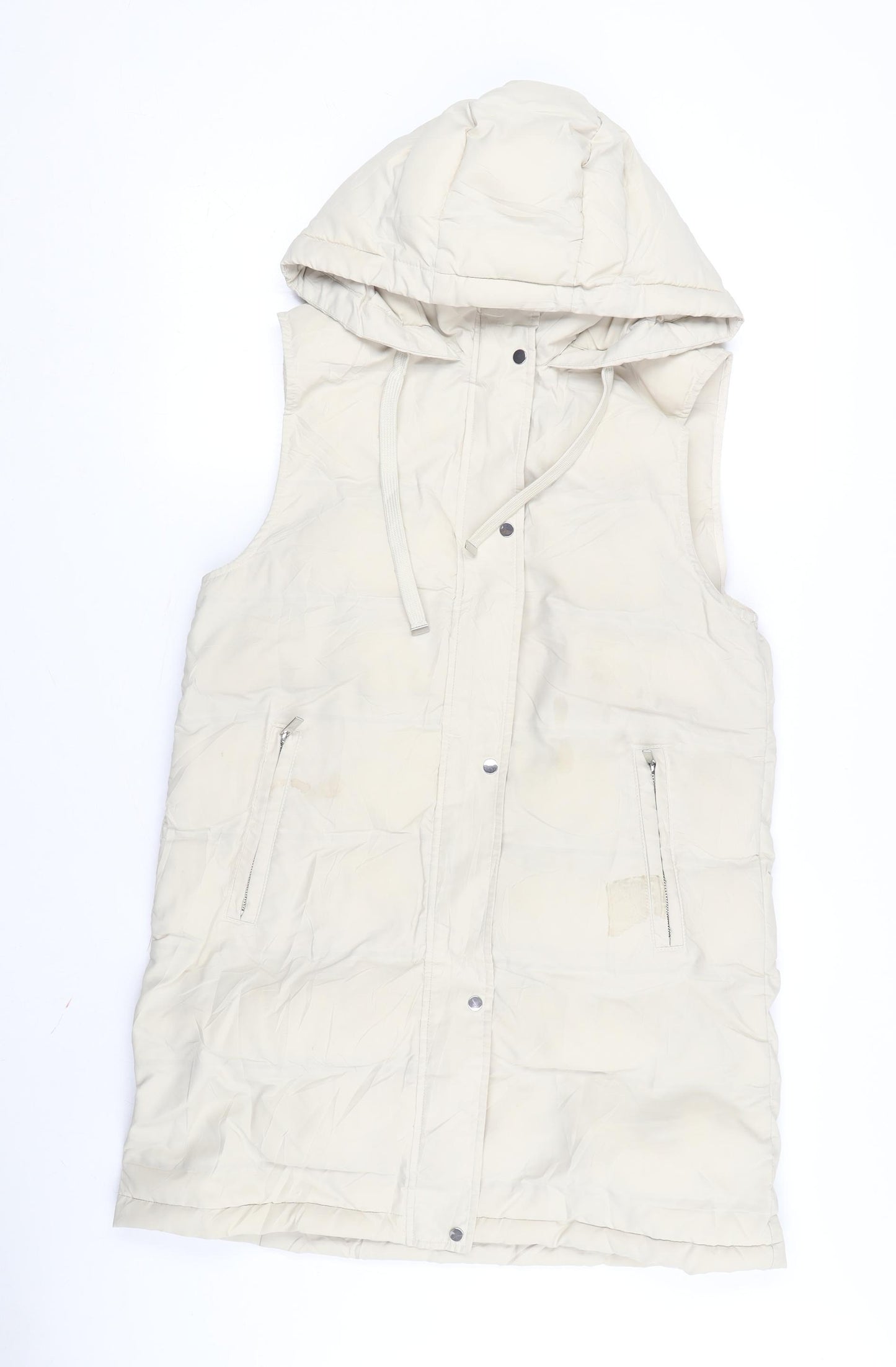 Zara Women's Beige Hooded Puffer Waistcoat S Casual