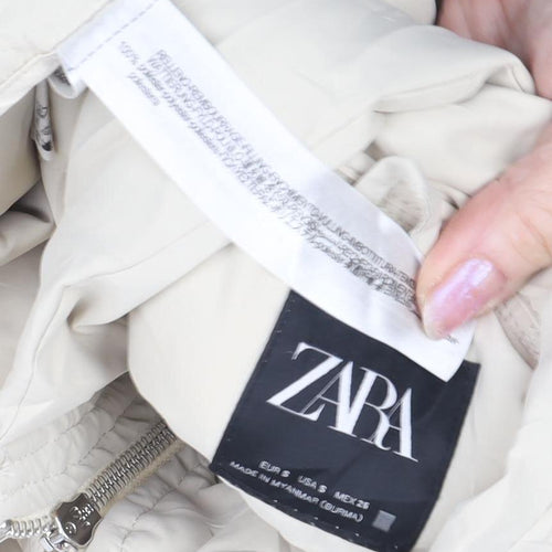 Zara Women's Beige Hooded Puffer Waistcoat S Casual