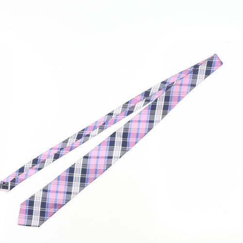 Nautica Men's Pink Blue Plaid Silk Slim Tie