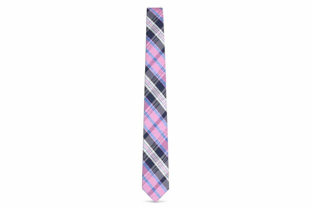Front view of Nautica Men's Pink Blue Plaid Silk Slim Tie