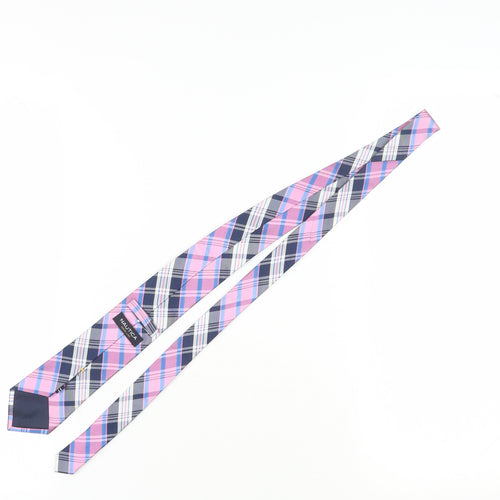 Nautica Men's Pink Blue Plaid Silk Slim Tie