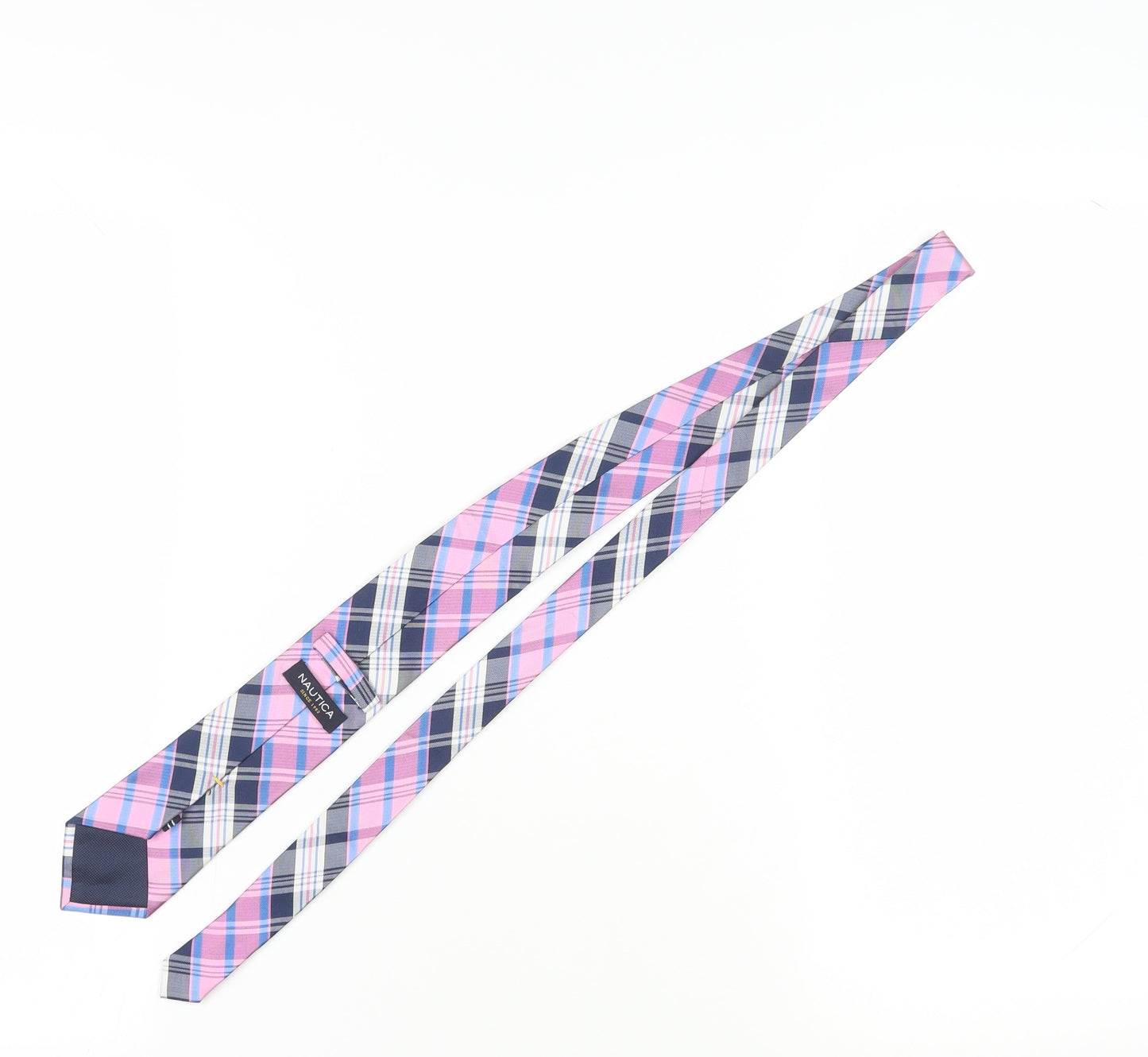Nautica Men's Pink Blue Plaid Silk Slim Tie
