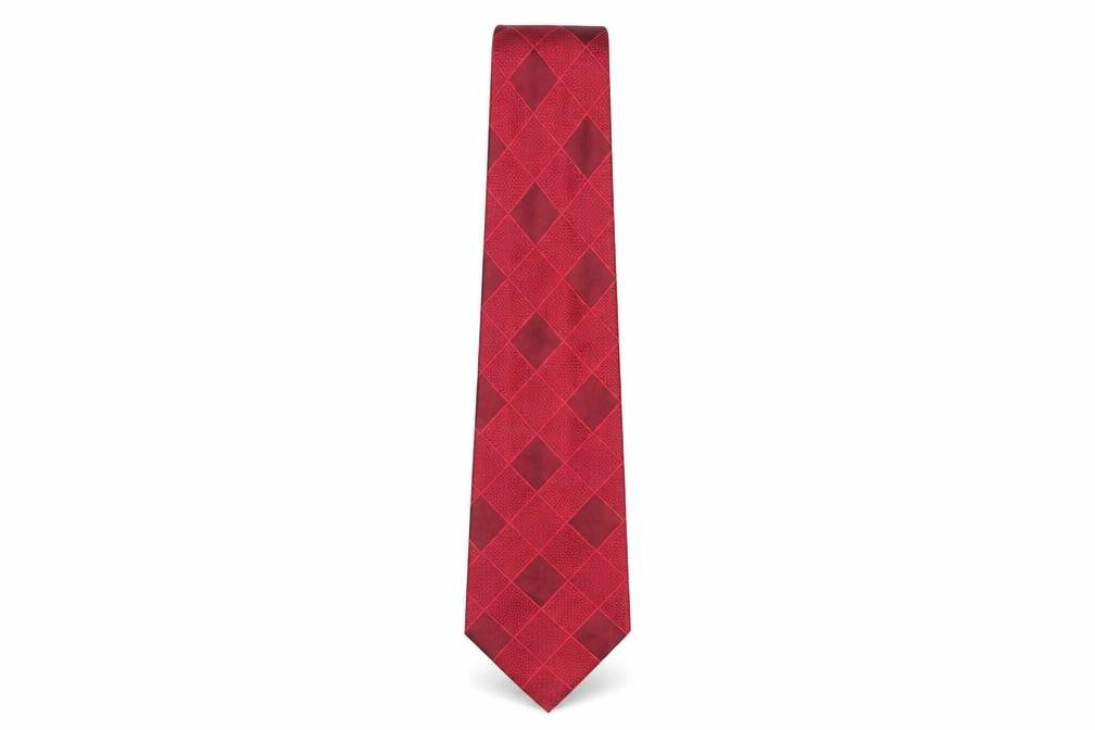Front view of Thomas Nash Men's Red Geometric Silk Tie