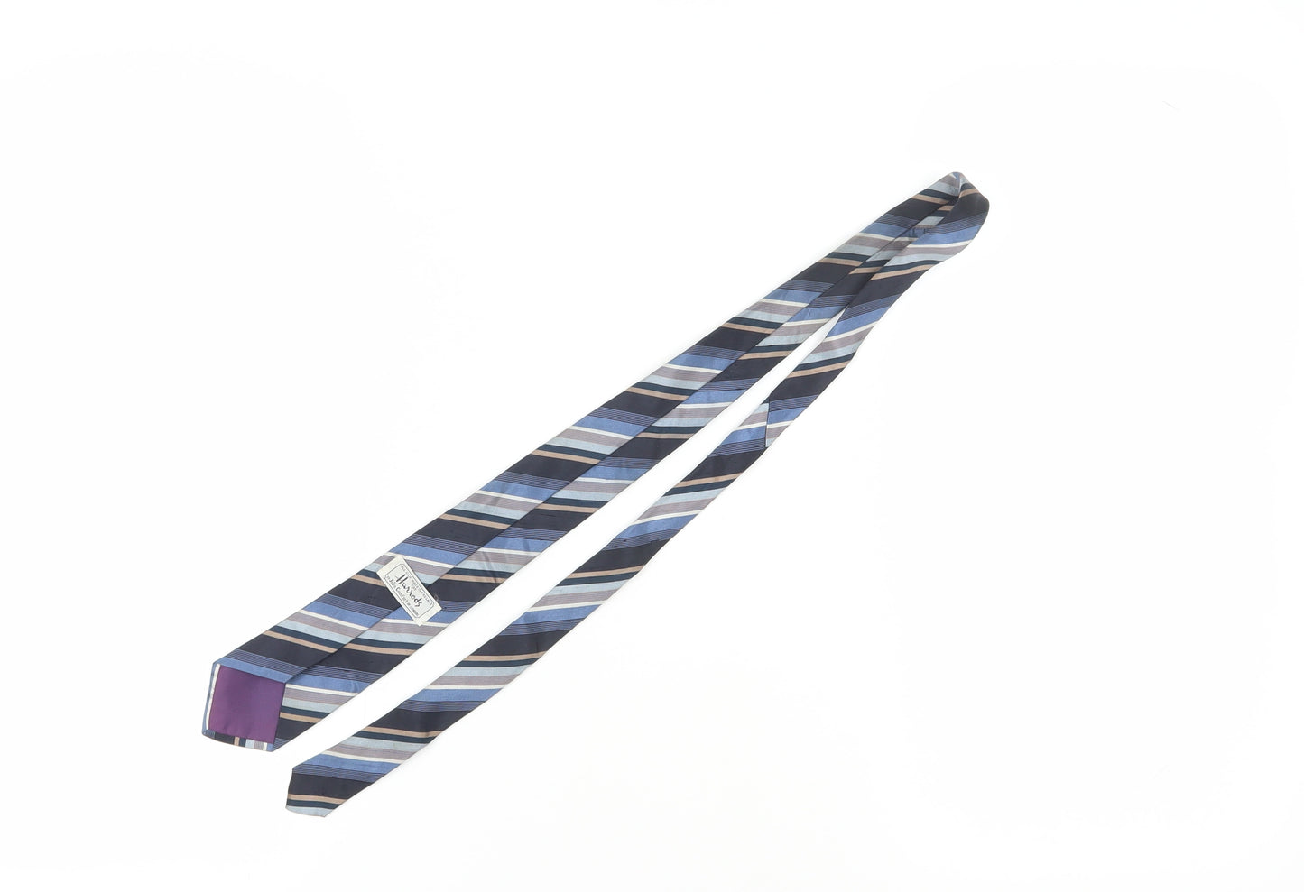 Harrods Silk Striped Tie Men Blue Black Beige Elegant