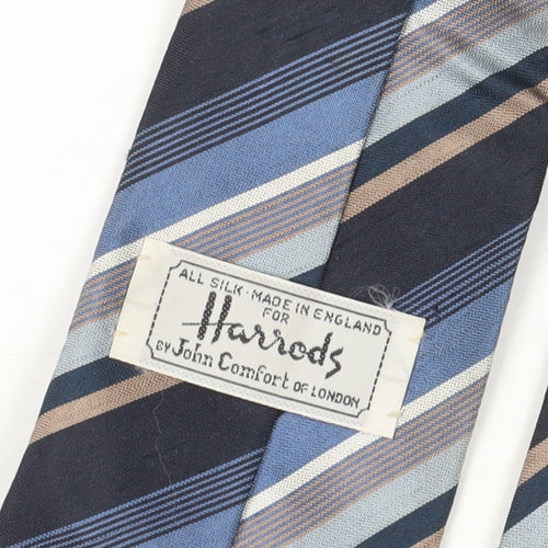 Harrods Silk Striped Tie Men Blue Black Beige Elegant