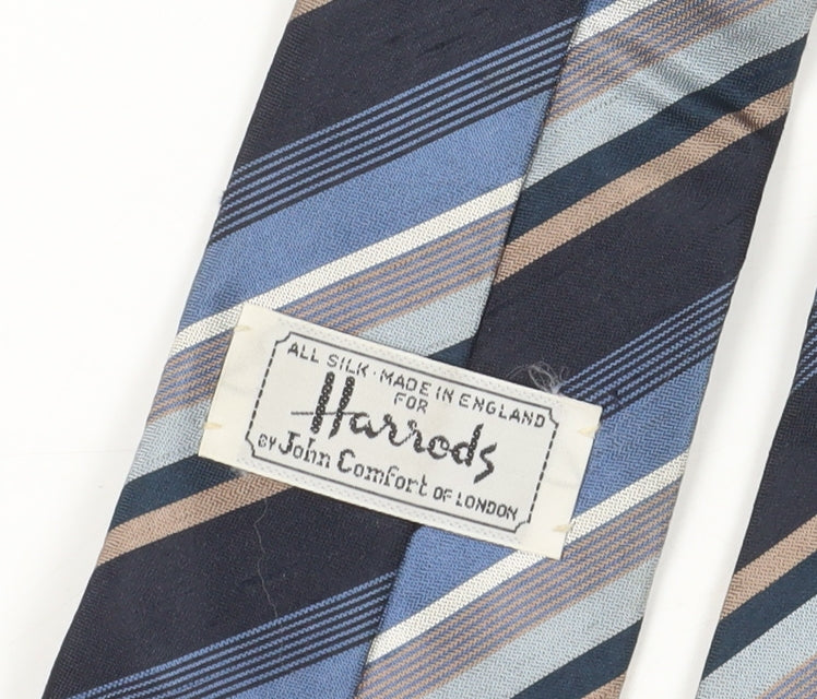 Harrods Silk Striped Tie Men Blue Black Beige Elegant