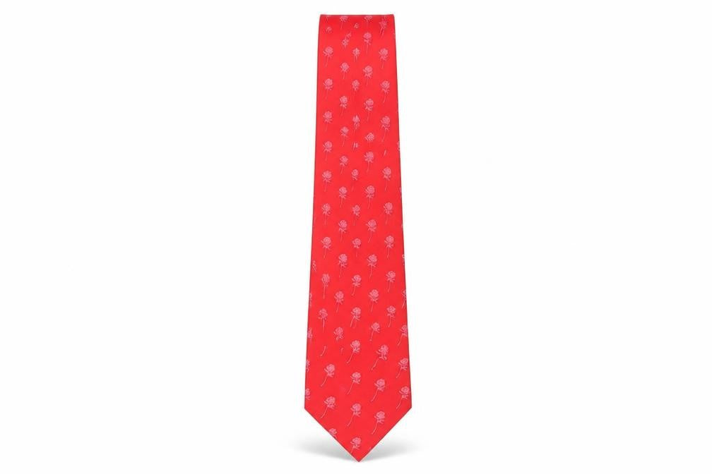 Front view of Beaufort Men's Red Silk Floral Tie