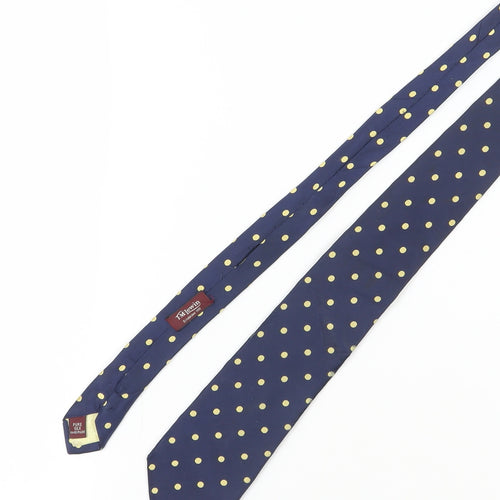 TM Lewin Men's Blue Silk Polka Dot Tie Handmade