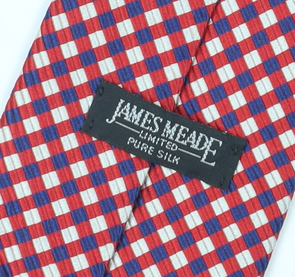James Meade Men's Red Silk Plaid Tie