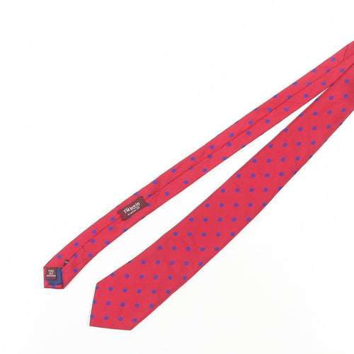 TM Lewin Men's Red Polka Dot Silk Tie Handmade