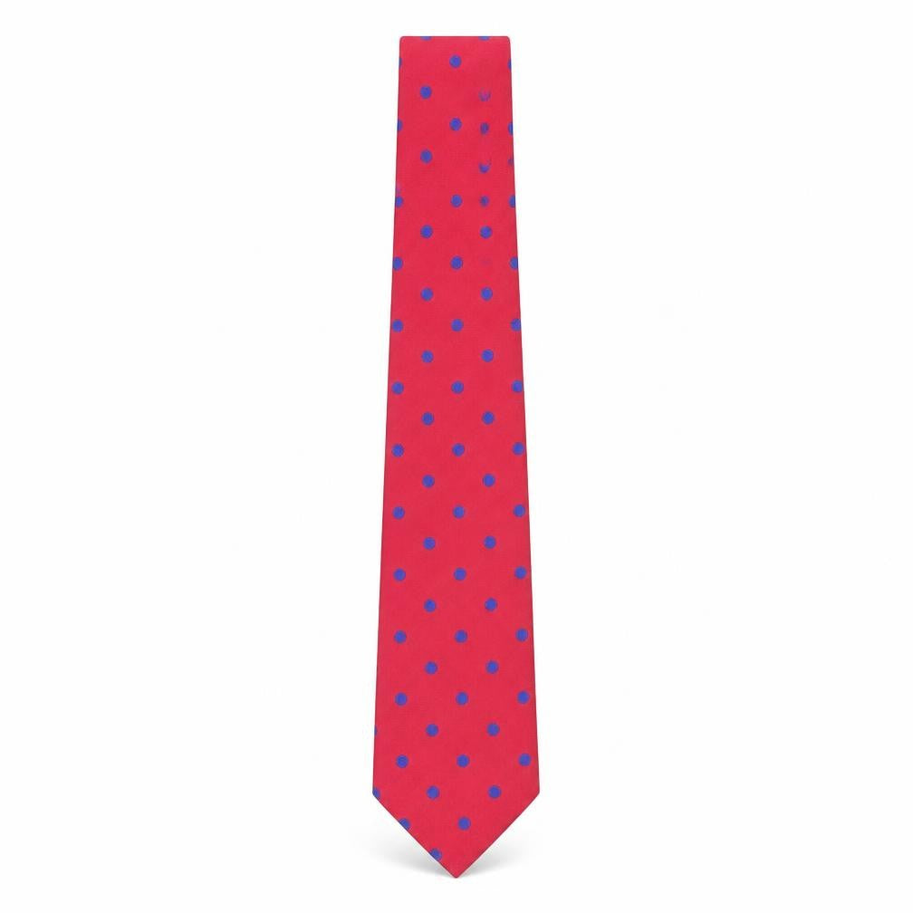 Front view of TM Lewin Men's Red Polka Dot Silk Tie Handmade
