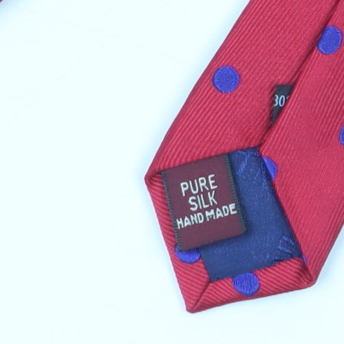 TM Lewin Men's Red Polka Dot Silk Tie Handmade