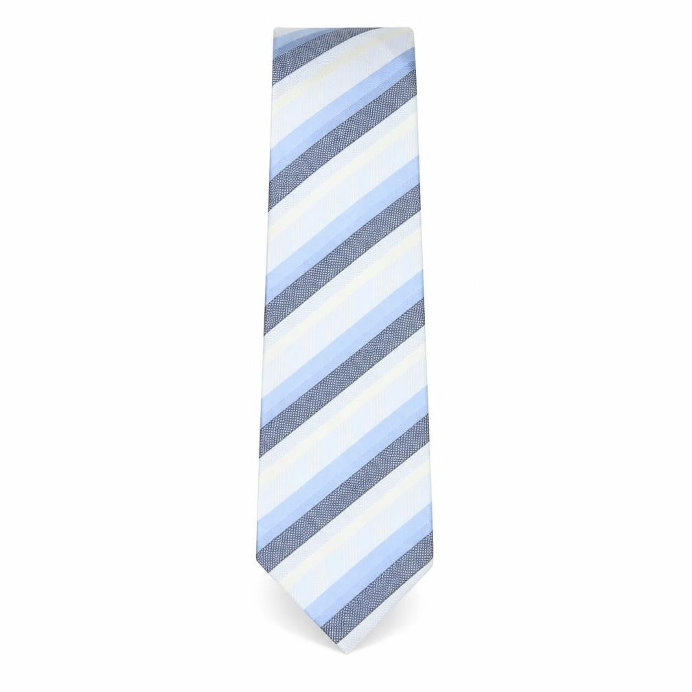 Front view of STVDIO Jeff Banks Blue Striped men’s silk tie