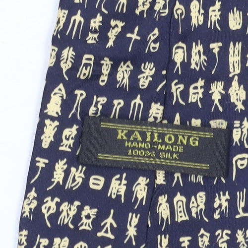 Kailong Men's Black Silk Geometric Handmade Tie