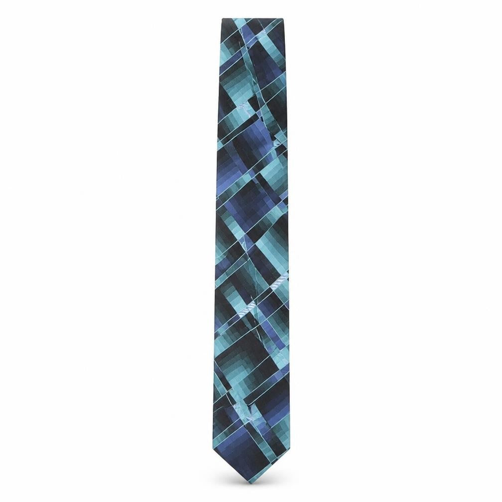 Front view of Crazy Horse Men's Blue Silk Plaid Slim Tie