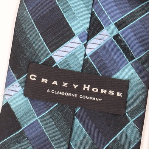 Crazy Horse Men's Blue Silk Plaid Slim Tie
