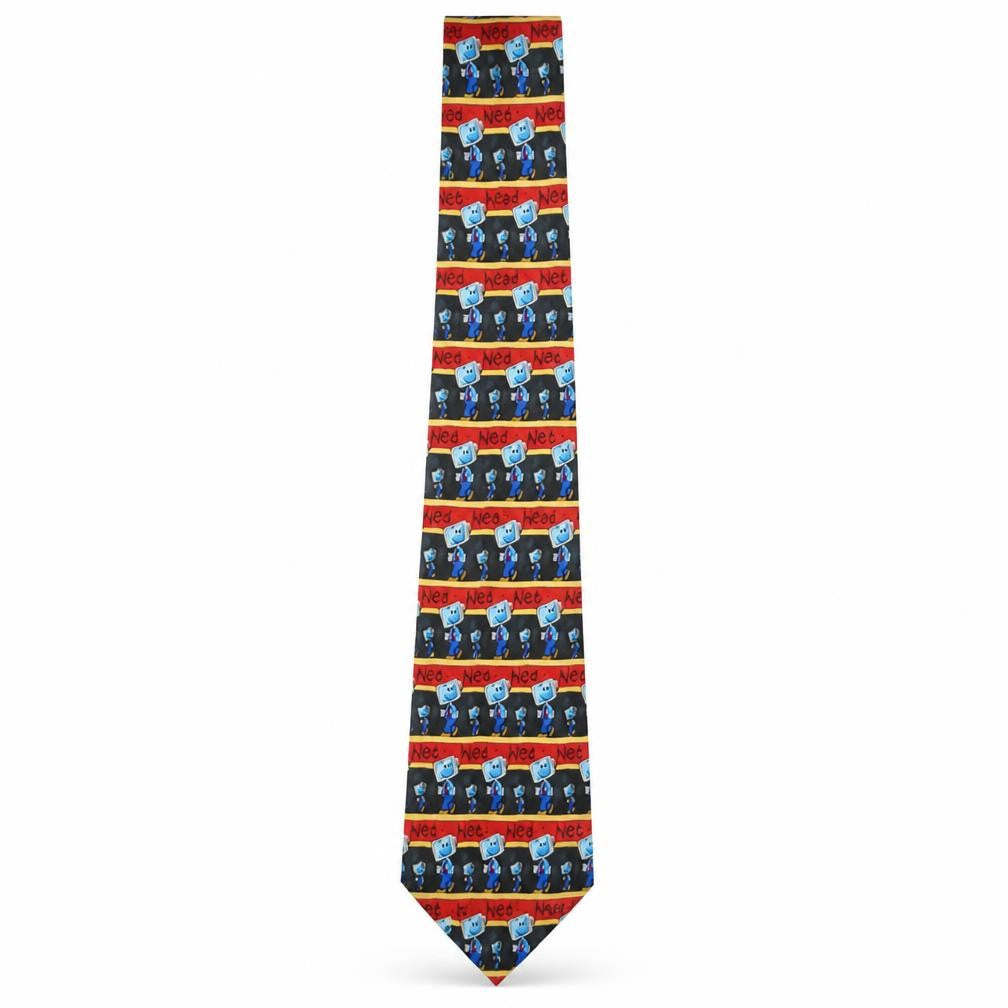 Front view of BHS Men's Multicoloured Geometric Cartoon Tie, One Size