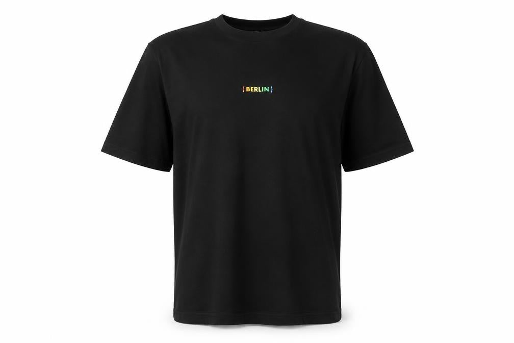 Front view of Topman Men's Black Berlin Print T-Shirt, size S