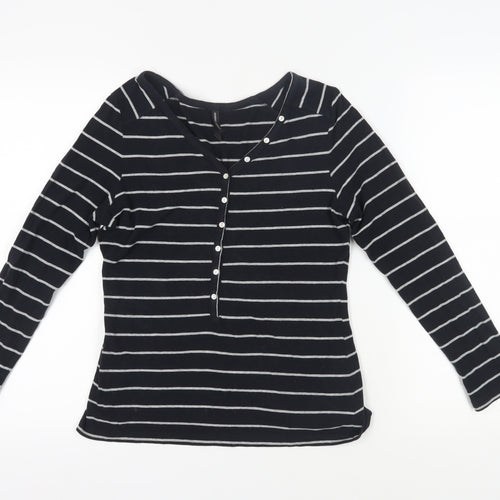 Marks and Spencer Women's Black Striped Button-Up, Size 12
