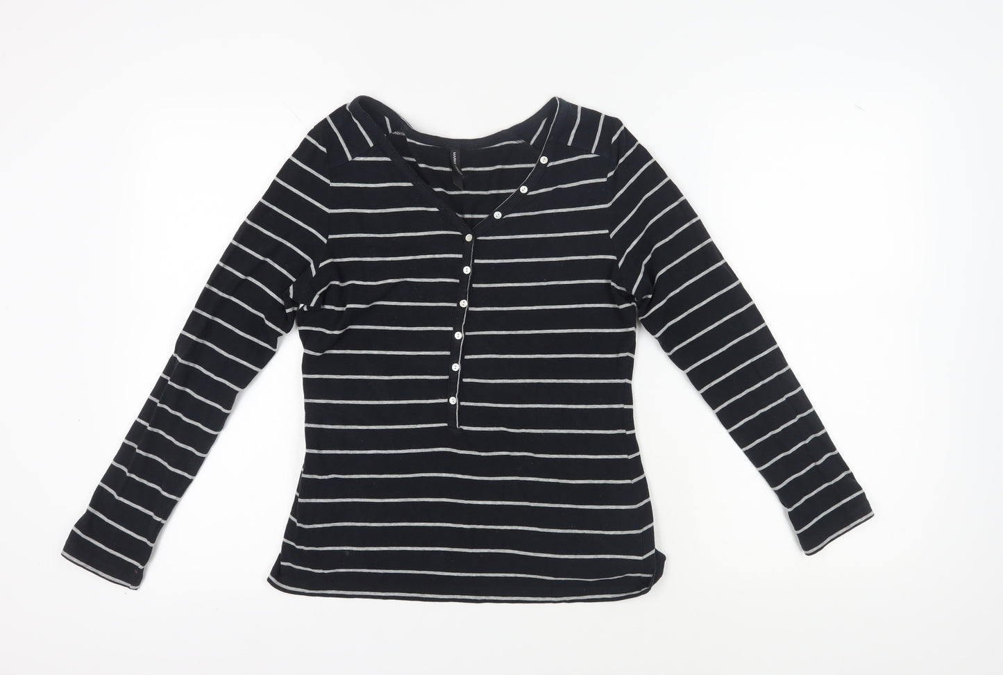 Marks and Spencer Women's Black Striped Button-Up, Size 12