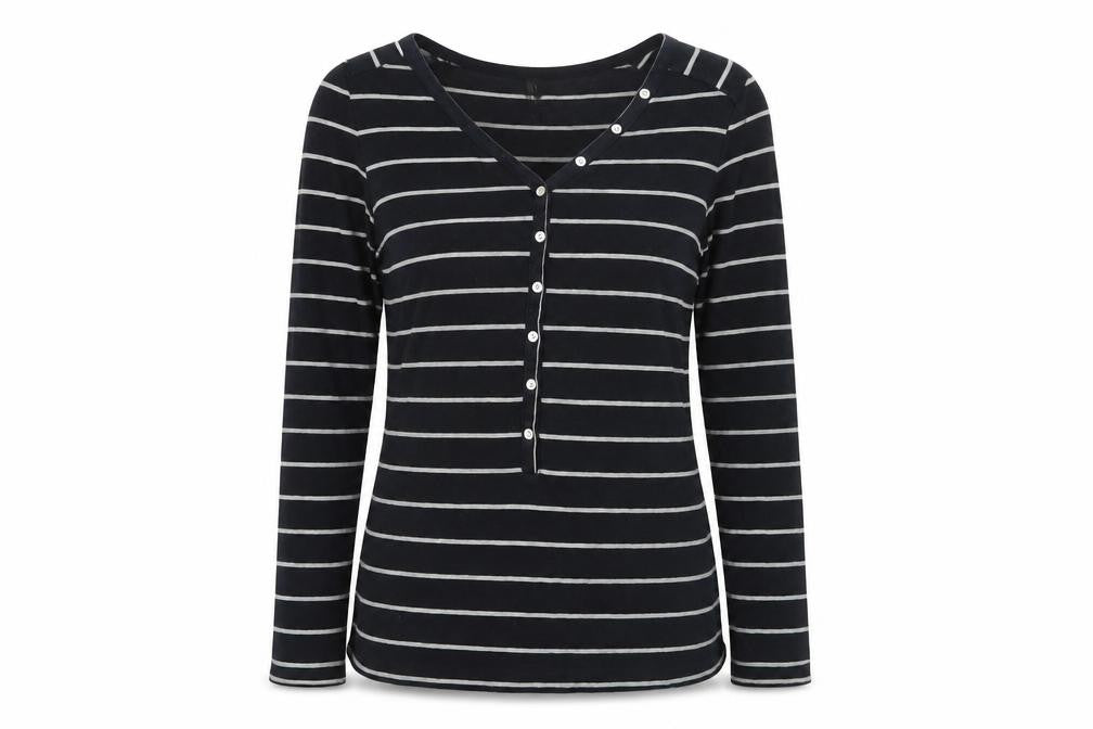 Front view of Marks & Spencer Women's Black Striped Button-Up, size 12