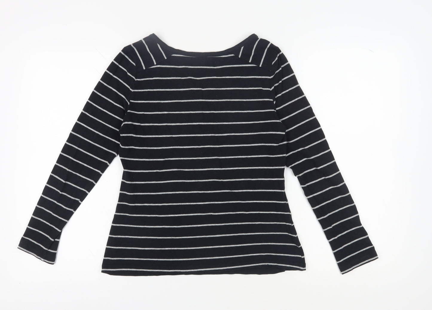 Marks and Spencer Women's Black Striped Button-Up, Size 12