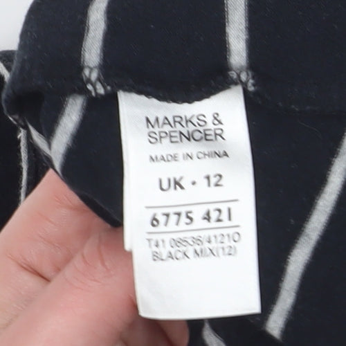 Marks and Spencer Women's Black Striped Button-Up, Size 12