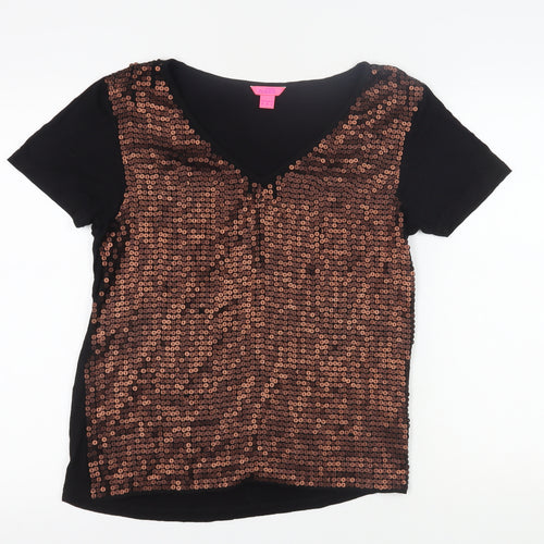 Monsoon Women's Black Sequin T-Shirt Size 10, V-Neck Party