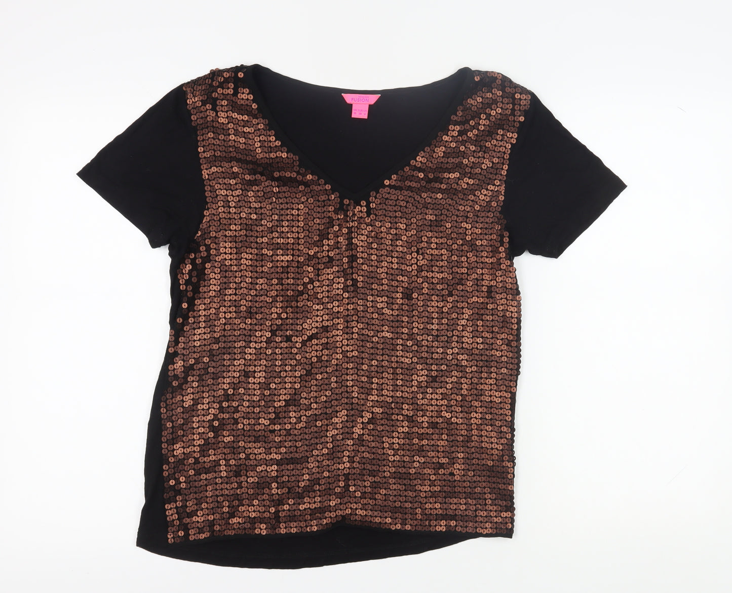 Monsoon Women's Black Sequin T-Shirt Size 10, V-Neck Party