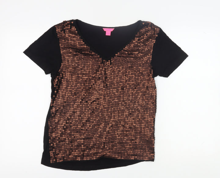 Monsoon Women's Black Sequin T-Shirt Size 10, V-Neck Party
