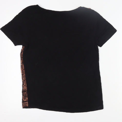 Monsoon Women's Black Sequin T-Shirt Size 10, V-Neck Party