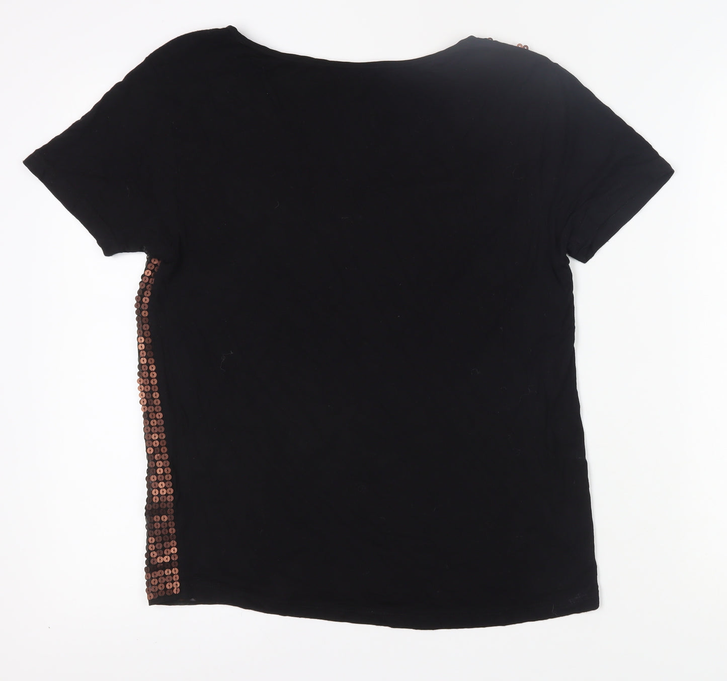 Monsoon Women's Black Sequin T-Shirt Size 10, V-Neck Party