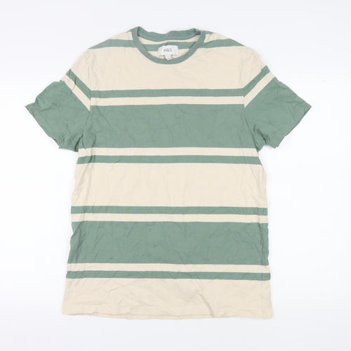 Marks and Spencer Men's Multicoloured Striped T-Shirt L