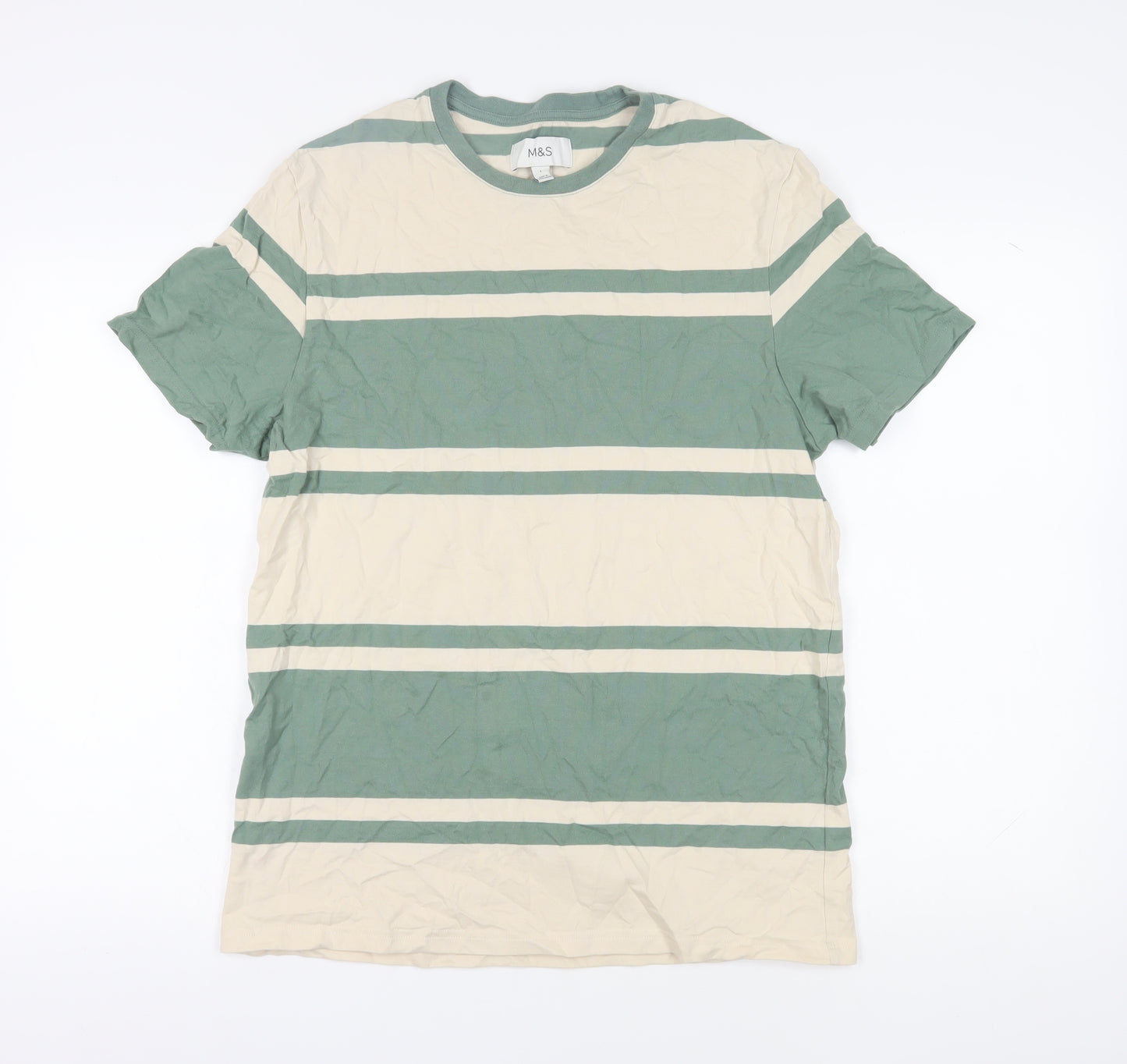 Marks and Spencer Men's Multicoloured Striped T-Shirt L