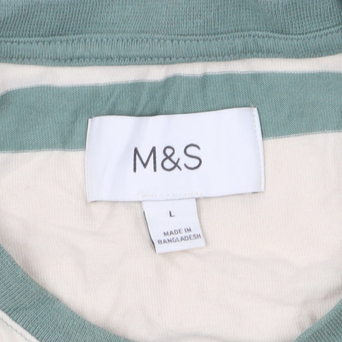 Marks and Spencer Men's Multicoloured Striped T-Shirt L
