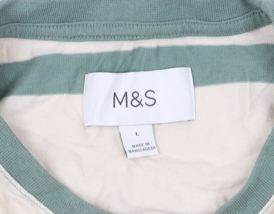 Marks and Spencer Men's Multicoloured Striped T-Shirt L