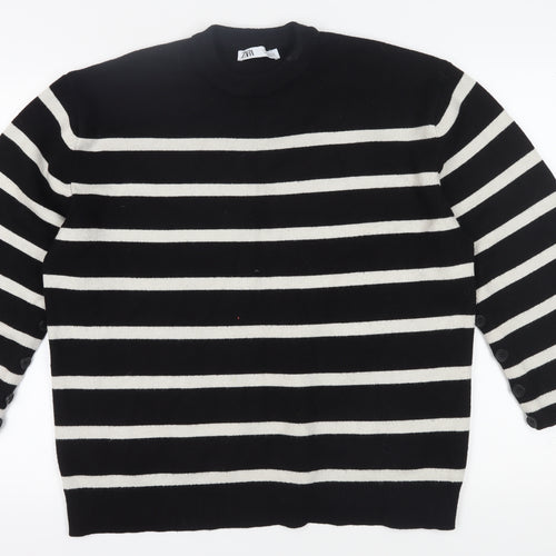Zara Women's Black Striped Pullover Jumper Size 12