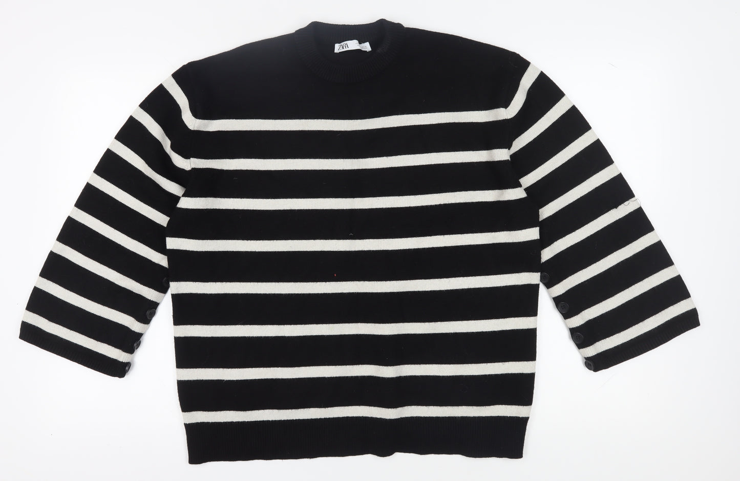 Zara Women's Black Striped Pullover Jumper Size 12