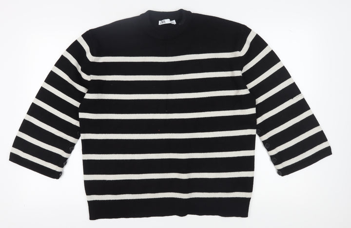 Zara Women's Black Striped Pullover Jumper Size 12