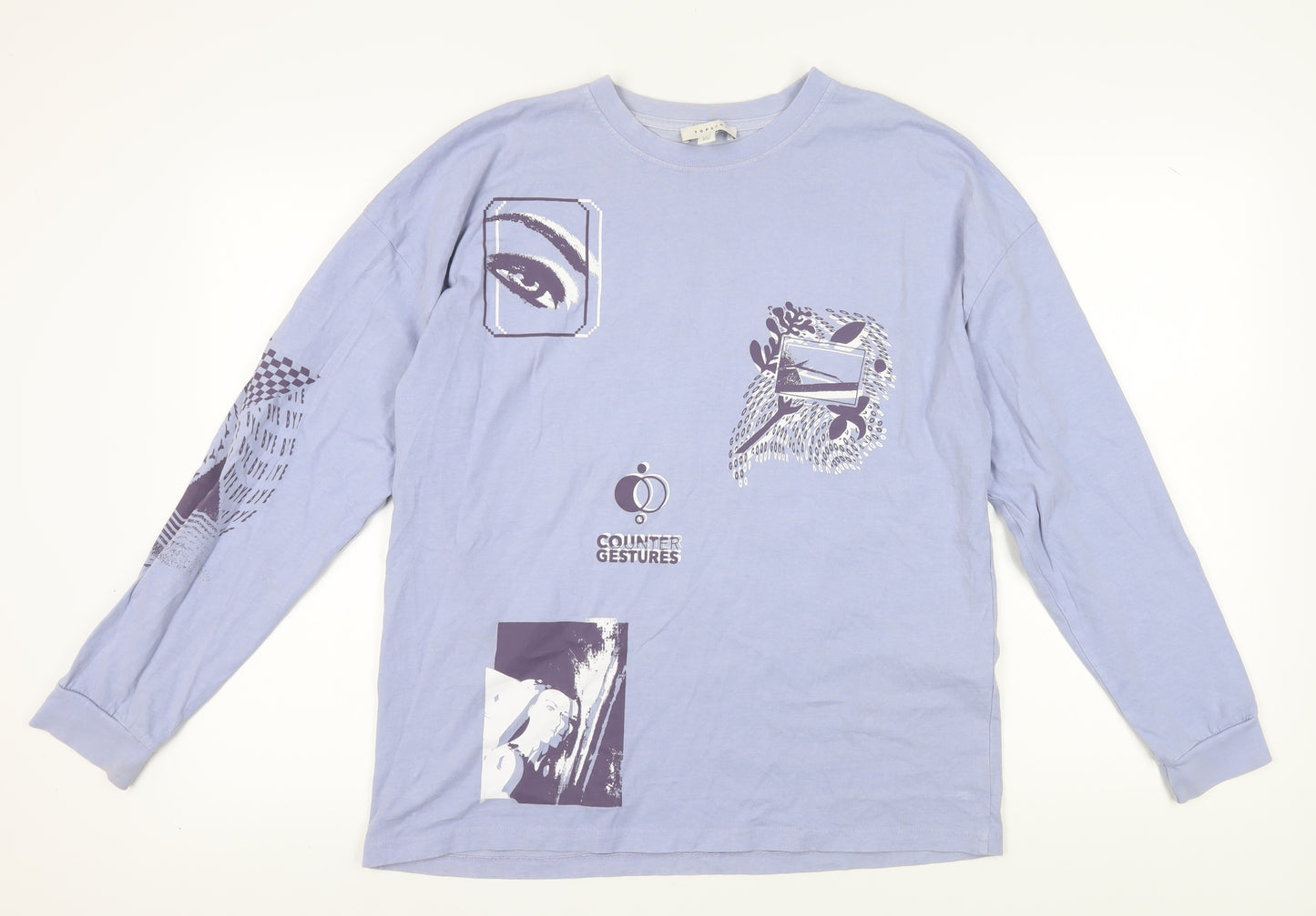 Topshop Women's Blue T-Shirt S Long Sleeve
