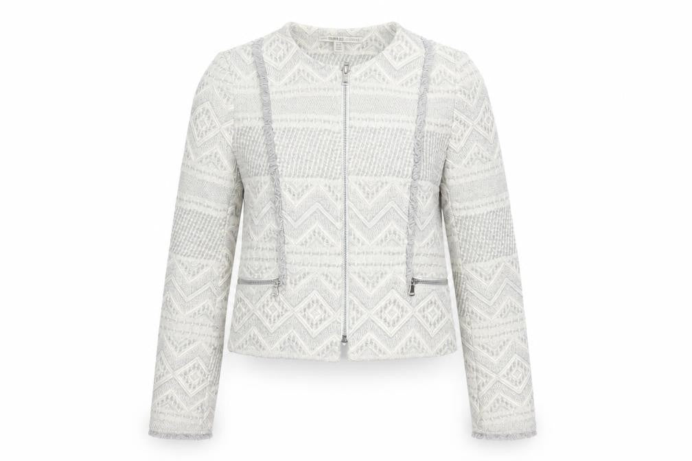 Front view of Zara Women’s Grey Geometric Woven Blazer XS