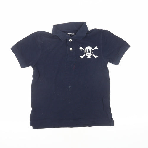 Gap Boys Blue Polo Shirt 4-5 Years Skull Logo Casual