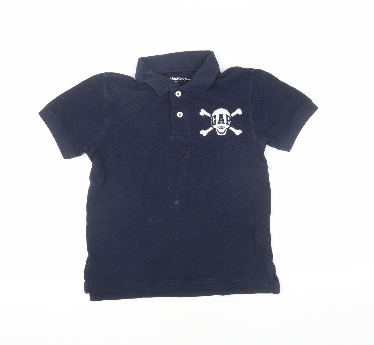 Gap Boys Blue Polo Shirt 4-5 Years Skull Logo Casual