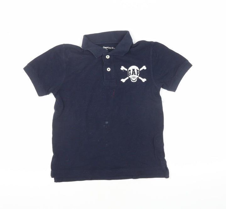 Gap Boys Blue Polo Shirt 4-5 Years Skull Logo Casual