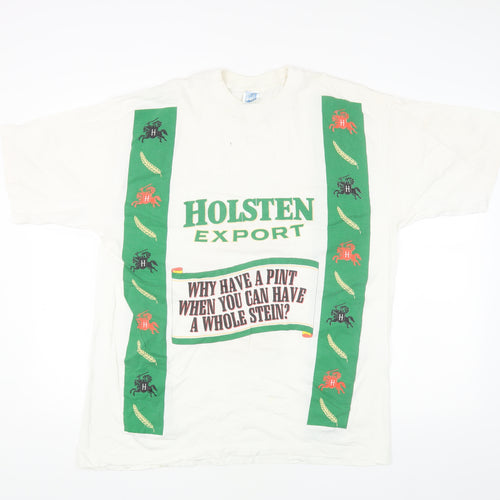 Blue Rain Men's White XL Vintage Beer Graphic T-Shirt